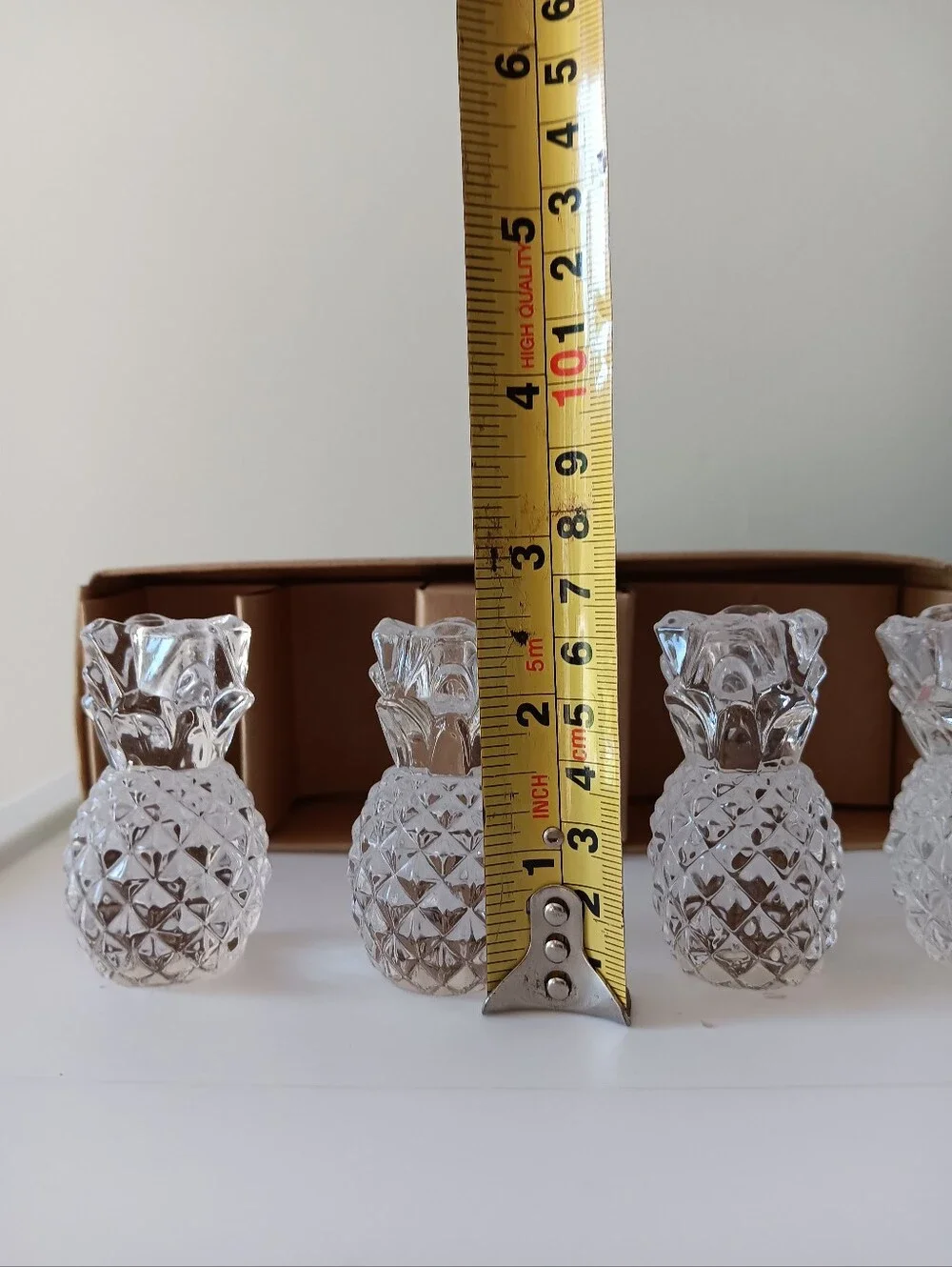 Williams Sonoma Clear Glass Pineapple Taper Candle Holders Set of 4 New in Box